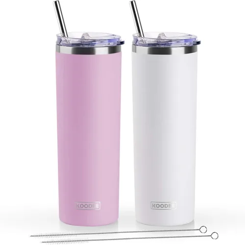 Vista 33 de koodee Vaso Tumbler Delgado de Acero Inoxidable de 20 oz con Aislamiento de Doble Pared, Vaso Tumbler Delgado para Agua para Café, Té (Azul Bebé)