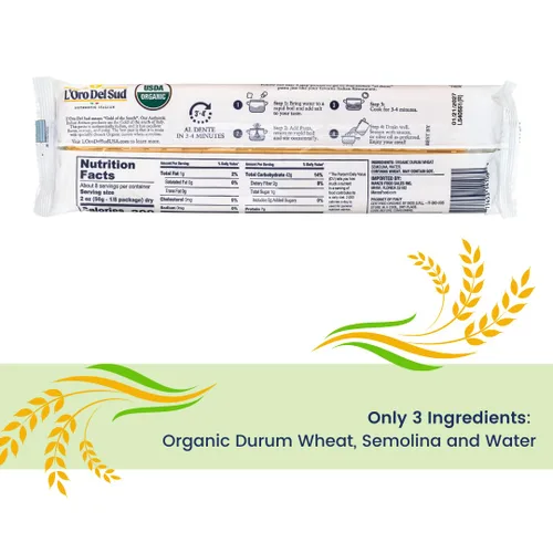 Vista 4 de L'Oro Del Sud Pasta Capellini orgánica, 100% trigo duro, (16 oz x 4 unidades) Pasta italiana hecha con trigo duro de alta calidad, orgánico USDA
