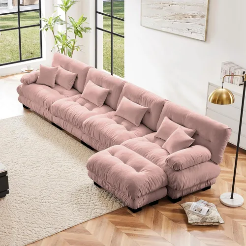 Vista 68 de Otomana beige para sofá modular modular, sofá individual, asiento otomano para sofá modular convertible, sofás de terciopelo para sala de estar