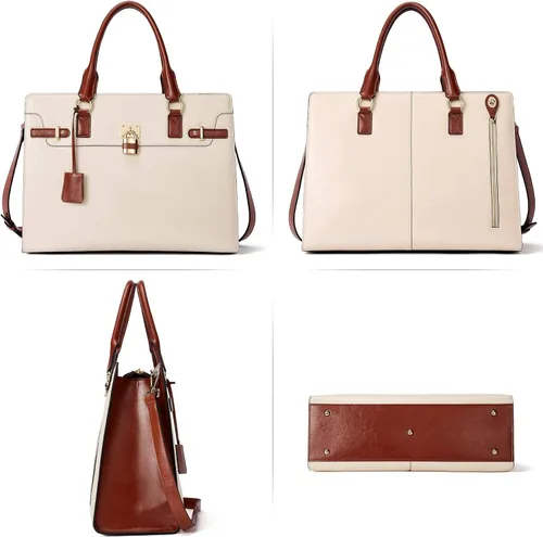 Vista 7 de BOSTANTEN Maletín para mujer de 15.6 pulgadas, bolso de cuero para laptop vintage, elegante bolso de negocios para abogadas, bolsa de trabajo