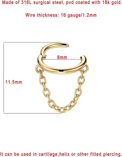 Vista 3 de FANSING Aros para cartílago de acero quirúrgico de 0.56 oz con diseños de cadenas, Sin gemas.