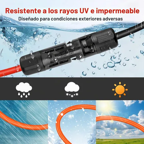 Vista 4 de XRDS -RF Cable de extensión solar de 5 pies, cobre estañado de 14AWG con conectores de panel solar, cables de derivación rojo y negro de 10AWG