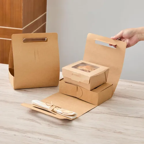 Vista 11 de Restaurantware Bio Tek - Loncheras de papel de 8.75 x 4.25 x 8 pulgadas con asas, 100 recipientes desechables de papel kraft para alimentos