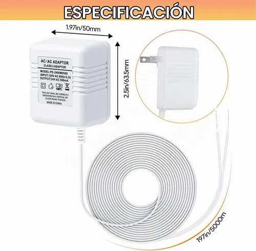 Vista 6 de Transformador de Timbre 24V Adaptador para Ring Video Doorbell, Fuente de Alimentación Cable C de 16.4 pies de Largo, Compatible con Ring, Nest