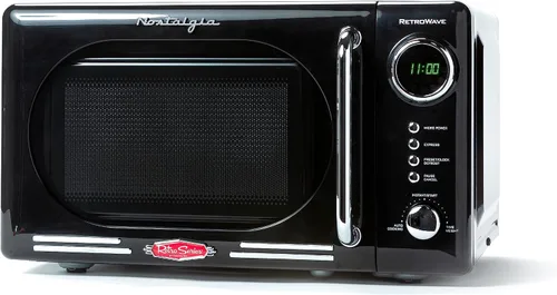 Vista 2 de Nostalgia Horno microondas retro compacto para encimera, 0.7 pies cúbicos, 700 vatios con pantalla digital LED y cafetera Keurig® K-Supreme