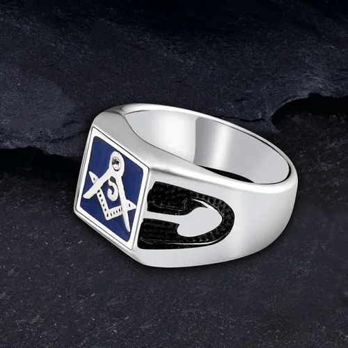 Vista 2 de WKXZMTR Anillo masón - Joyería masónica para hombre - Amuleto religioso estilo punk