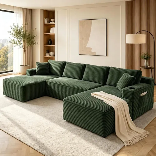 Vista 26 de Sofá cama modular de 124 pulgadas, sofá de nube sin hueso para sala de estar, sofá de 5 asientos en forma de U con 2 bolsillos de almacenamiento y 2