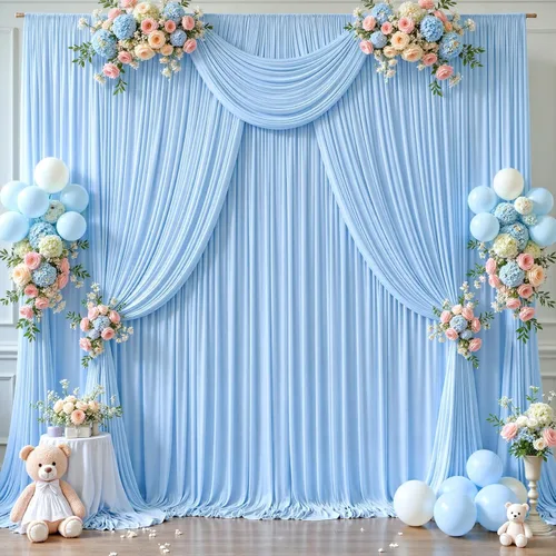 Vista 4 de 20 pies x 12 pies Cortinas de Telón de Fondo Azul Bebé Sin Arrugas para Bodas y Fiestas, Telón de Fondo de Tela Azul, Cortinas para Bodas