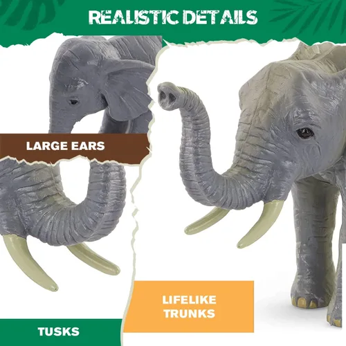 Vista 6 de Terra by Battat Juego familiar de juguetes de elefante africano de 4 piezas - Figuras realistas de animales de safari de plástico - Juguetes