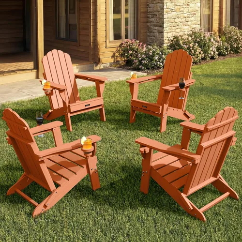 Vista 41 de Silla Adirondack plegable, silla Adirondack de HDPE con 2 soportes para tazas, sillas para fogatas al aire libre de fácil montaje para patio