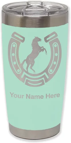 Vista 26 de LaserGram Vaso personalizado de 20 onzas, herradura con caballo (negro)