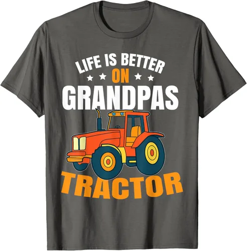 Vista 102 de Life Is Better On Grandpas Tractor Kids Farm Tractor Boy Camiseta, Negro