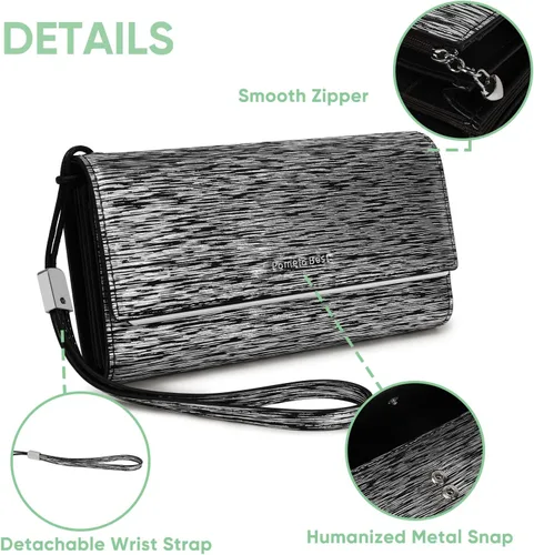 Vista 3 de Billetera de cuero para mujer, gran capacidad, bloqueo RFID, carteras de cuero genuino con cremallera para mujer, soporte para múltiples tarjetas