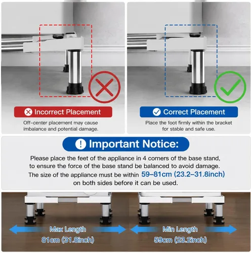 Vista 4 de SEISSO - Mini soporte para refrigerador de altura ajustable de 7 a 8.2 pulgadas para electrodomésticos de 23 a 32 pulgadas Fridge Washer Stand