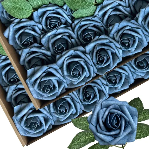 Vista 27 de 25 piezas Flores Artificiales de Espuma Rosas Falsas con Tallos 8 Hojas Rosas Sintéticas de Aspecto Real para Ramos de Boda Centros de Mesa de Negro