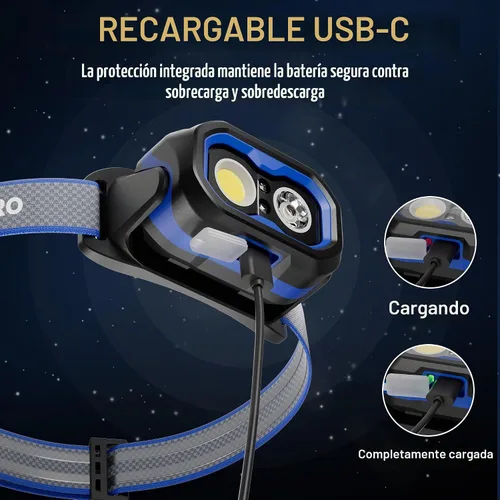 Vista 9 de WORKPRO 1200LM Linterna recargable para cabeza, súper brillante con luz blanca y roja, sensor de movimiento, función de memoria, luz frontal a