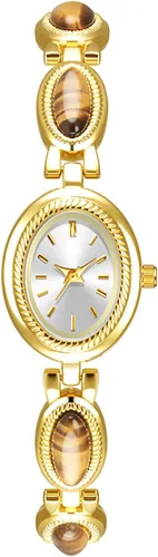 Vista 15 de ADSBIAOYE Elegante reloj de perlas para mujer, reloj de vestir con esfera ovalada, regalo, reloj impermeable para mujer 01 Oro blanco