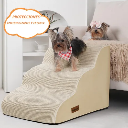 Vista 3 de Aodisman Escaleras para perros y gatos pequeños,Rampa para mascotas de 3 Beige