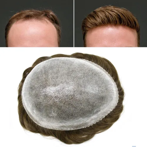 Vista 15 de Toupee for Men Hair Piece Real Human Hair Full Poly Skin Mens Toupee Mens Hair System Injected PU Hair System Invisible Hairpiece for