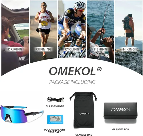 Vista 5 de OMEKOL Dos tamaños para adultos y jóvenes, lentes de sol polarizados para hombres y mujeres, para deportes al aire libre, gafas de béisbol UV400