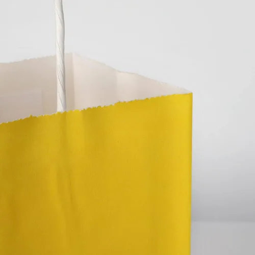 Vista 9 de Oikss Cada paquete de 50 bolsas pequeñas de papel kraft amarillo y fucsia con asas a granel