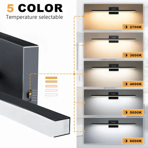 Vista 6 de IZORRO Moderna lámpara de tocador de baño de 16 pulgadas, giratoria, 12 W, regulable, lámpara LED sobre el espejo, barra de luz negra para tocador