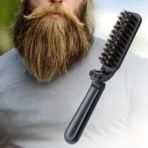 Vista 7 de 2 piezas de cepillo plegable de viaje con cerdas de jabalí, bolsillo plegable, rango antiestático, mini herramienta de peinado para barba y cabello