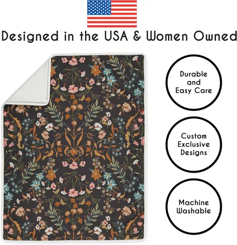 Vista 4 de Sweet Jojo Designs Juego de 4 piezas para cuna de bebé (Black Wildflower Vintage Floral) para niñas, bebés/guardería incl. manta, sábana ajustada