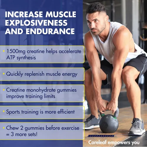 Vista 2 de Gomitas de monohidrato de creatina para hombres y mujeres, suplemento de creatina de 1500 mg para ganancia muscular, más fuerza y recuperación más