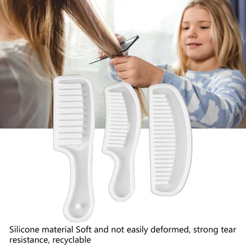 Vista 4 de Peine de resina de fundición de resina translúcida de dientes anchos para el cabello, juego de 3 piezas para hacer joyas de bricolaje