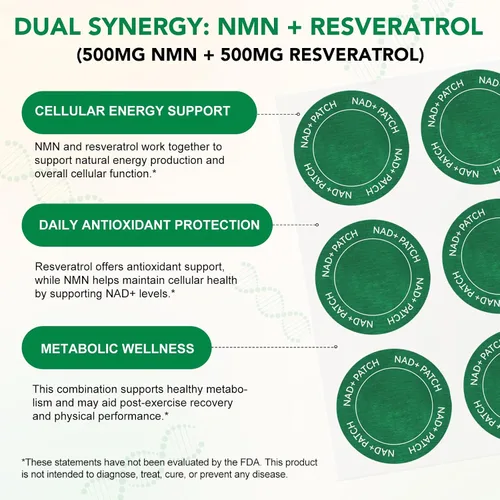 Vista 2 de Parches NAD+ de 30 unidades – 500 mg NMN y Resveratrol parches antienvejecimiento para la piel, 8 horas de energía NAD Boost parche con NAC y CoQ10