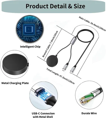 Vista 7 de Carga rápida USB C 2 en 1 compatible con Samsung Galaxy Watch 7/6/6 Classic/5/5 Pro/Ultra/FE, 4/3/Active 2/Active SmartWatch y Galaxy S24/S23