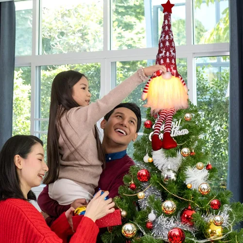 Vista 6 de Adorno para Árbol de Navidad con Luces, Adorno para Árbol de Navidad con Diseño de Gnomos Iluminado, Adornos para Árbol de Navidad de Gnomos de 24
