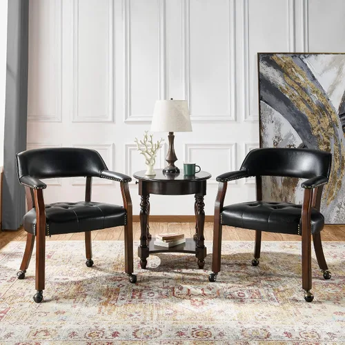 Vista 33 de Juego de 2 sillas de comedor con ruedas, poliuretano gris antiguo Gris (Antique Grey)