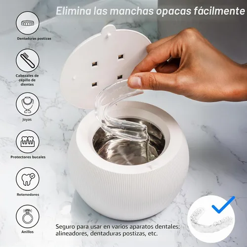 Vista 4 de Swissker by Swissklip ShinePod - Cápsula de limpieza dental ultrasónica Máquina de limpieza ultrasónica de retenedores Limpiador de protector