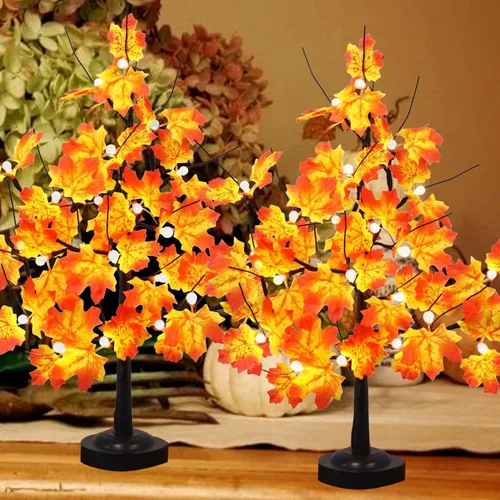 Vista 6 de Lámpara LED de árbol de arce de 24 pulgadas, luces blancas cálidas con 8 modos de iluminación, funciona con batería, alimentada por USB, árbol