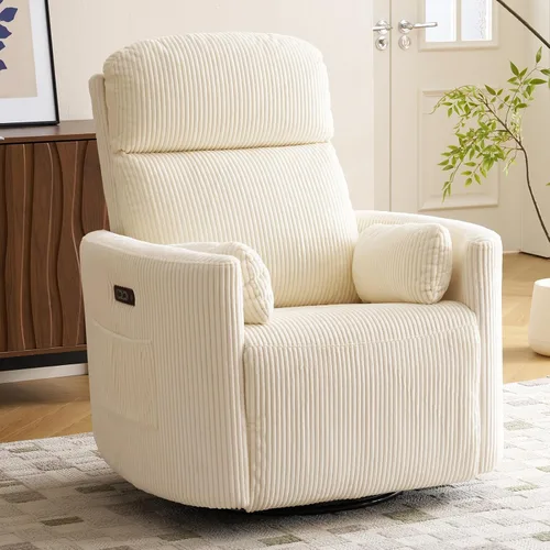 Vista 16 de Sillón reclinable eléctrico de gran tamaño con masaje y calor, sillón reclinable giratorio con reposacabezas ajustable, silla reclinable planeadora