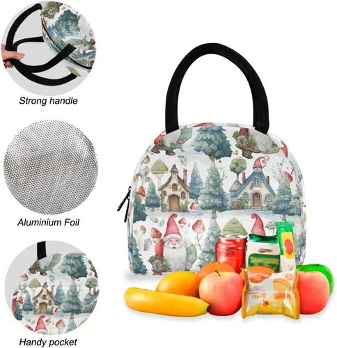 Vista 4 de Gnome by Libridal - Mochila impermeable con respaldo trasero, para niñas con lonchera, Gnomos en invierno