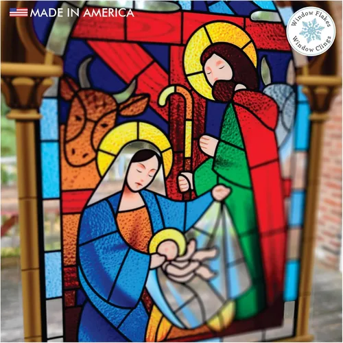Vista 5 de Adhesivo para ventana de Belén pequeño de 11 pulgadas, calcomanía de Navidad para vidrio, decoración de ventanas y puertas, calcomanías