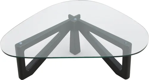 Vista 8 de LeisureMod Mesa de centro triángulo imperial, tapa moderna de cristal negro, marco europeo sólido de madera dura