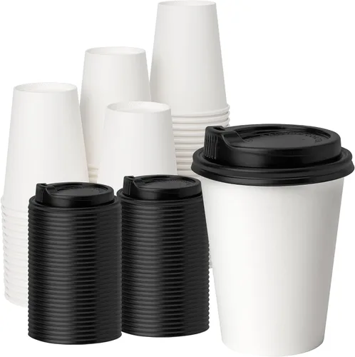 Vista 10 de YEEHAW - Paquete de 50 tazas de café de 12 onzas con tapas y fundas Mangas Kraft blancas