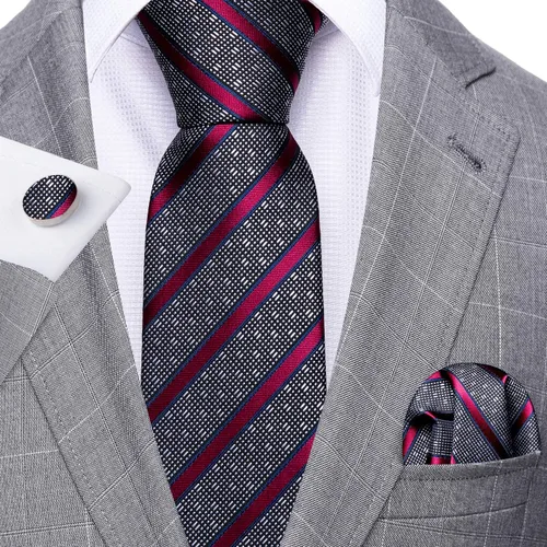 Vista 297 de Barry.Wang Juego de corbatas para hombre, corbata de seda a rayas, tejido a cuadros, gemelos formales, negocios, boda