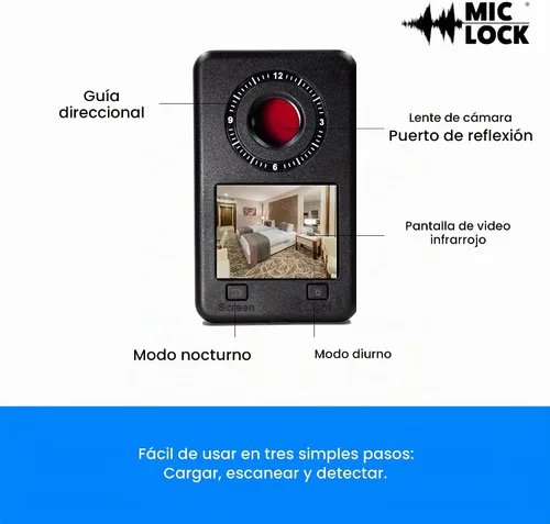 Vista 4 de Mic-Lock Camera Finder Pro - Detector de cámara oculta antiespía con infrarrojos (IR) - Asegura tu espacio (negro)