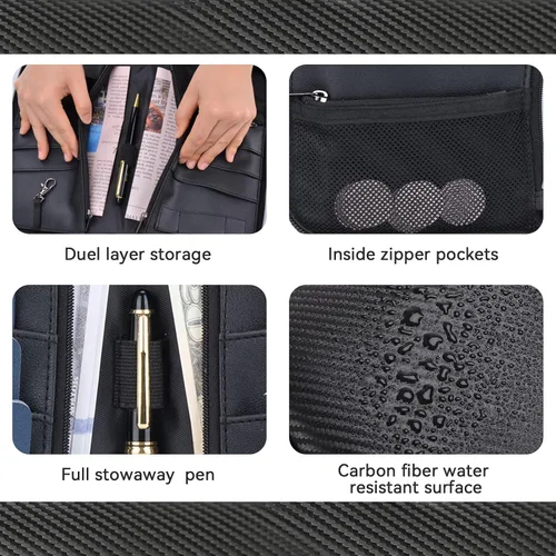 Vista 2 de Alameda - Cartera para pasaporte de viaje Organizador de tarjetas de fibra de carbono para documentos con correa de muñeca desmontable, cartera