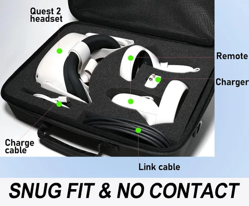 Vista 2 de Foam Padded Carrying Case for MetaOculus Quest 2 VR Gaming Headset and Touch Controllers Hard Travel Bag with Foam Insert Silicon face Cover Lens