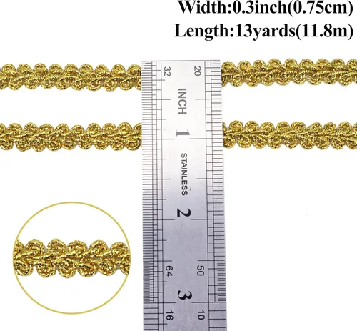 Vista 3 de Cinta de Encaje Trenzado Metálico Dorado Tipo Ciempiés para Manualidades DIY de Boda Nupcial, Costura, Disfraces, Navidad, Halloween