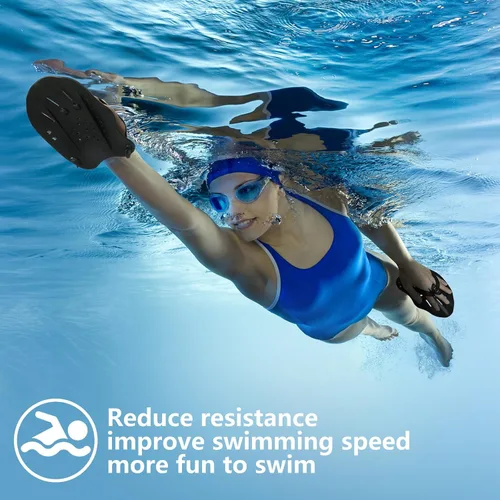 Vista 4 de Hianjoo Aletas de Mano para Natación para Adultos y Jóvenes (1 Par), Aletas de Natación de Fuerza de Entrenamiento para Piscina, Accesorios