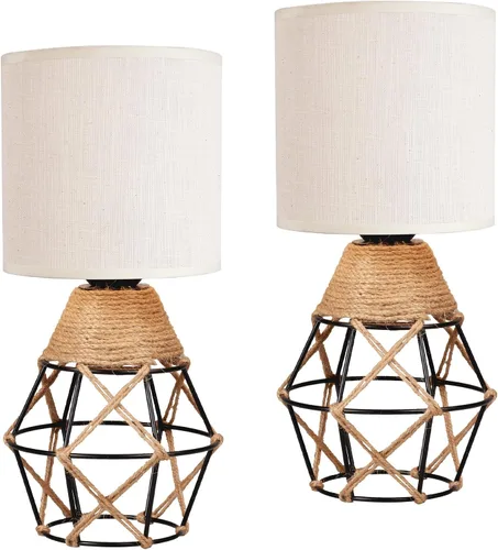 Vista 10 de Hamilyeah lámparas de mesa trenzadas juego de 2, lámparas de granja para mesita de noche con interruptor de encendido/apagado, lámparas de noche