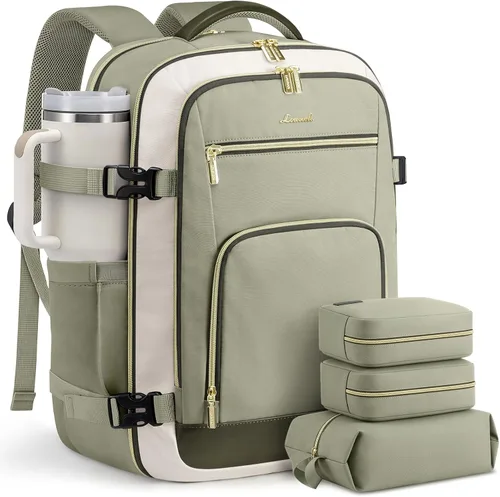 Vista 16 de LOVEVOOK Mochila de viaje para mujer y hombre, Beige, Mochilas de viaje