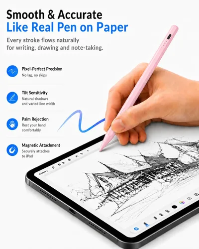 Vista 5 de Lápiz óptico para iPad 2018-2026 con estuche para lápices, carga rápida Rosa
